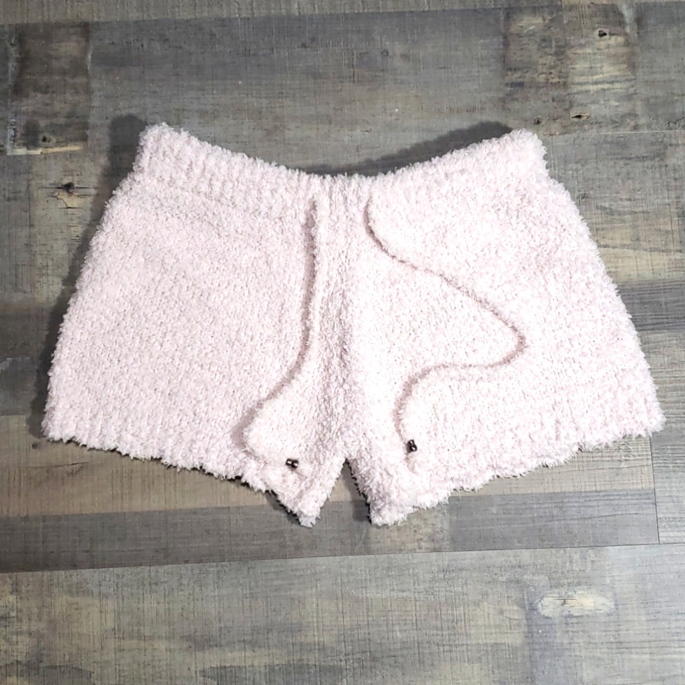 Blush drawstring scalloped Berber fleece lounge shorts size small